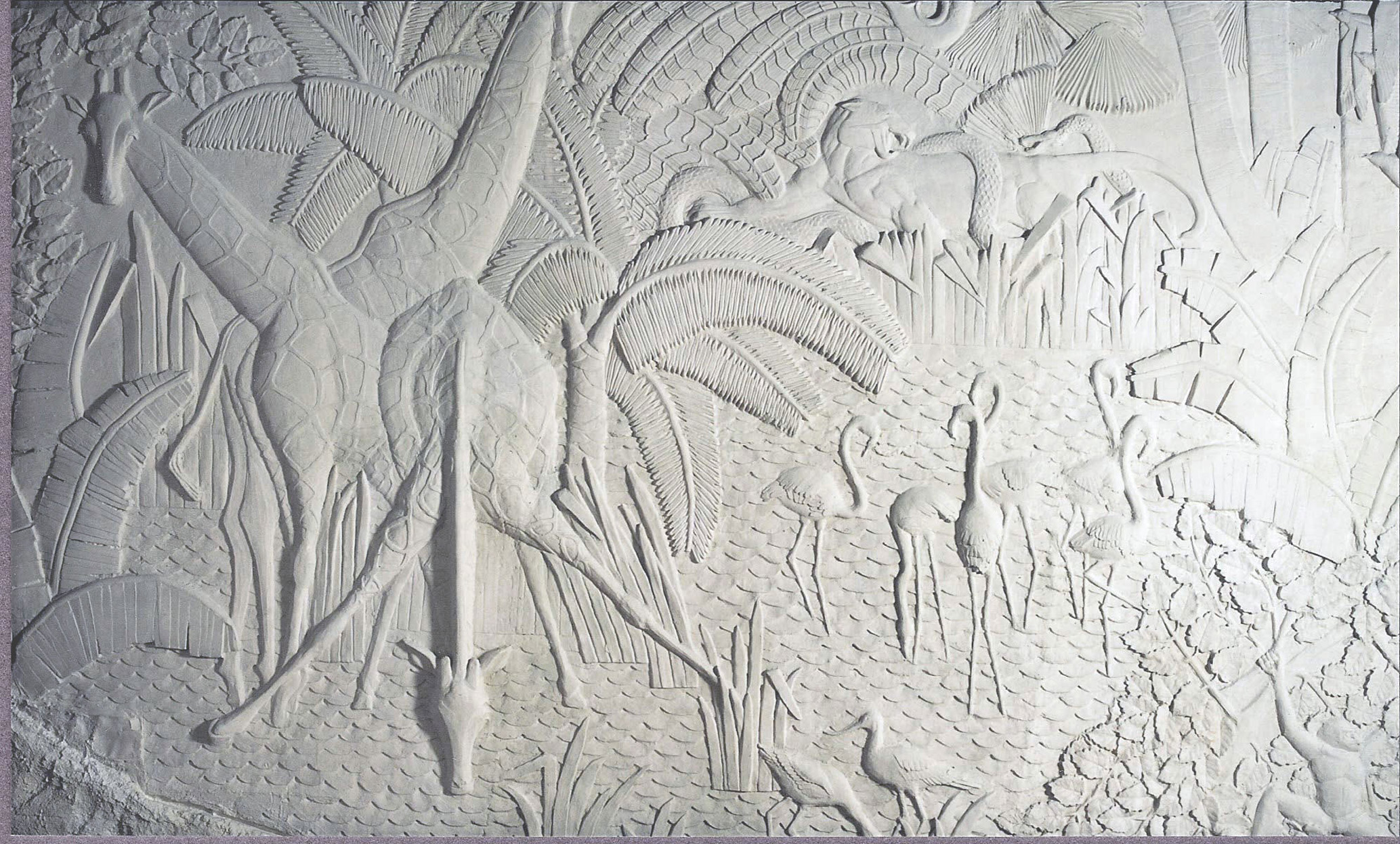 Sculpture murale : panneau mural bas relief les girafes