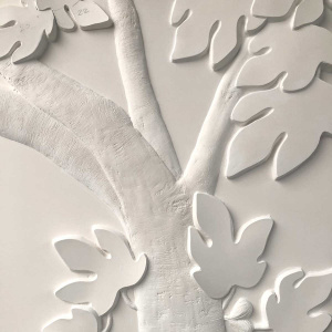 branches et feuilles de figuier en plâtre blanc